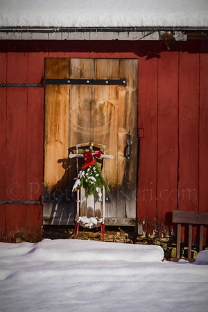 Antique Sled At The Wooden Door